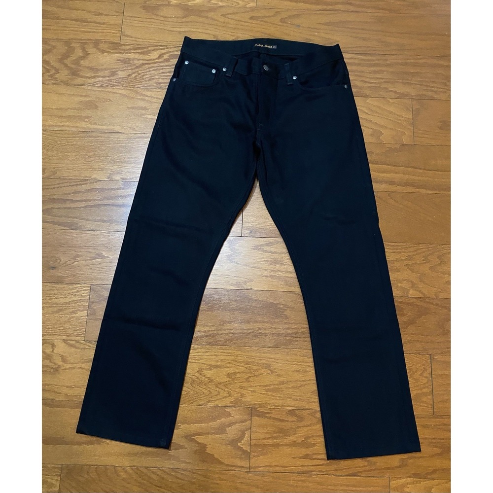 Nudie Jeans Co Jeans Mens 33x32 Black Button Fly‎ Made In Italy